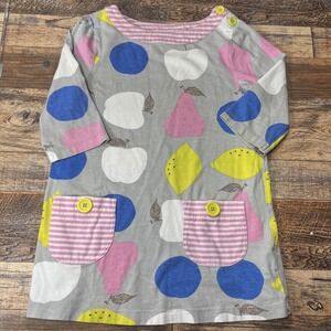 Mini Boden 3/4 Sleeve Stripe Pocket Tunic Dress Girls 6-7Y Apples Pears Cotton